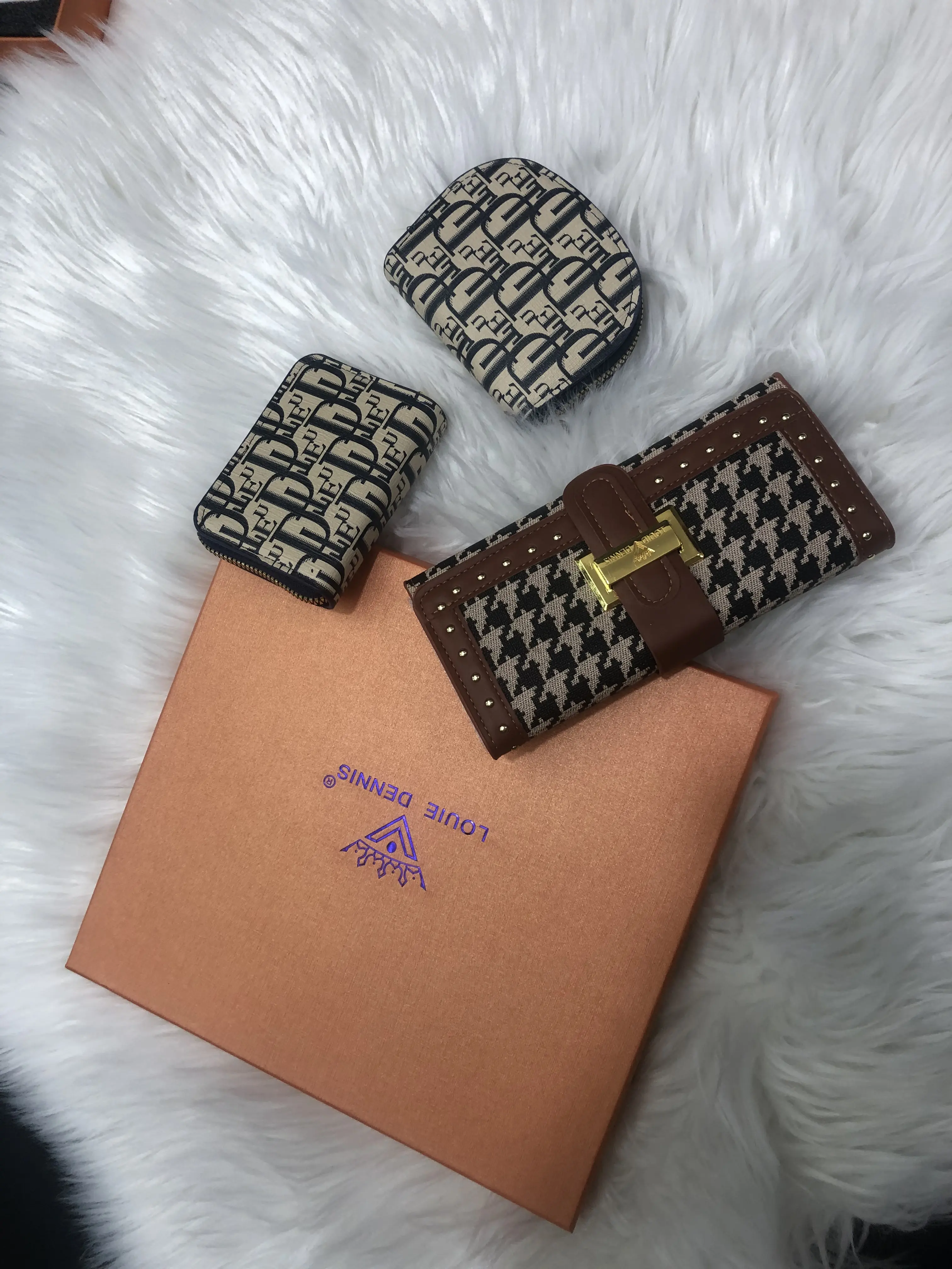 Vintage Plaid Jacquard Leather Wallet Pouch 3Pcs Gift Set Unisex All Day Portable Multi Card Holder Coin Purse Ideal For Daily Use Travel Casual Outfit Matching