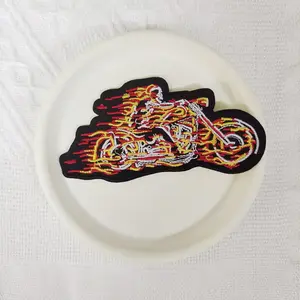 1PCS Punk Series Ironing Embroidery Patch with Flame Motorcycle and Skull Pattern Patch, Clothes Hat Bag Shoes Backpack Jeans Decorative Badge Stickers