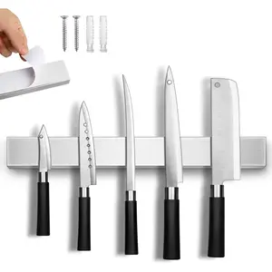 Magnetic Knife Holder for Wall, No Drilling Magnetic Knife Strip Adhesive Knife Holder Magnet Knife Bar, Wall Mount Knife Rack Block Metal Tool Holder for Utensils RV Kitchen Organization, 10 Inch