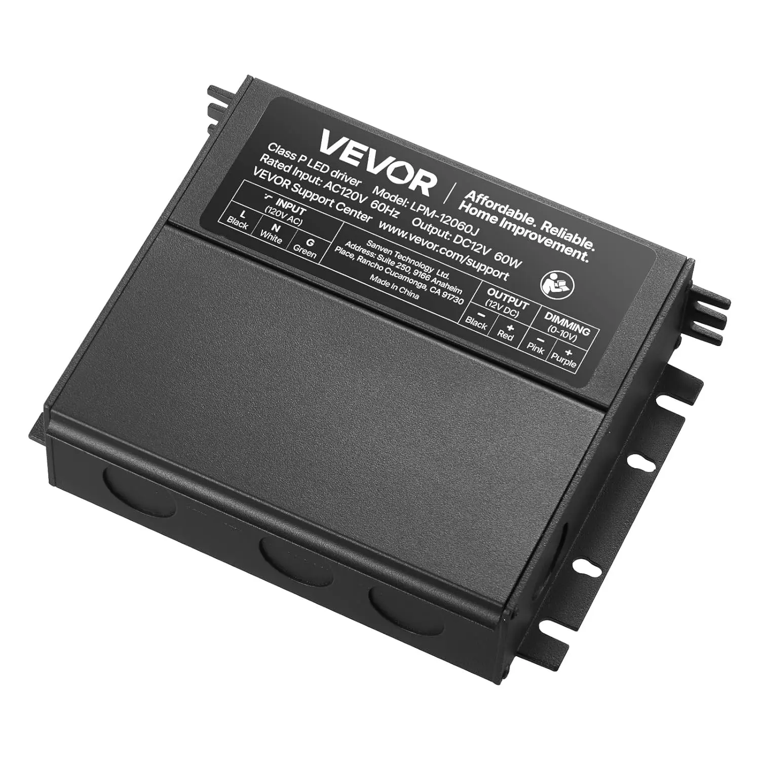 VEVOR 60W Dimmable LED Driver, 12V, Triac/ELV/MLV AC to DC Power Supply Transformer for LED Strip Light, Smooth Flicker-Free Dimming, Constant Voltage, Compatible with Lutron and Leviton Dimmer Switch