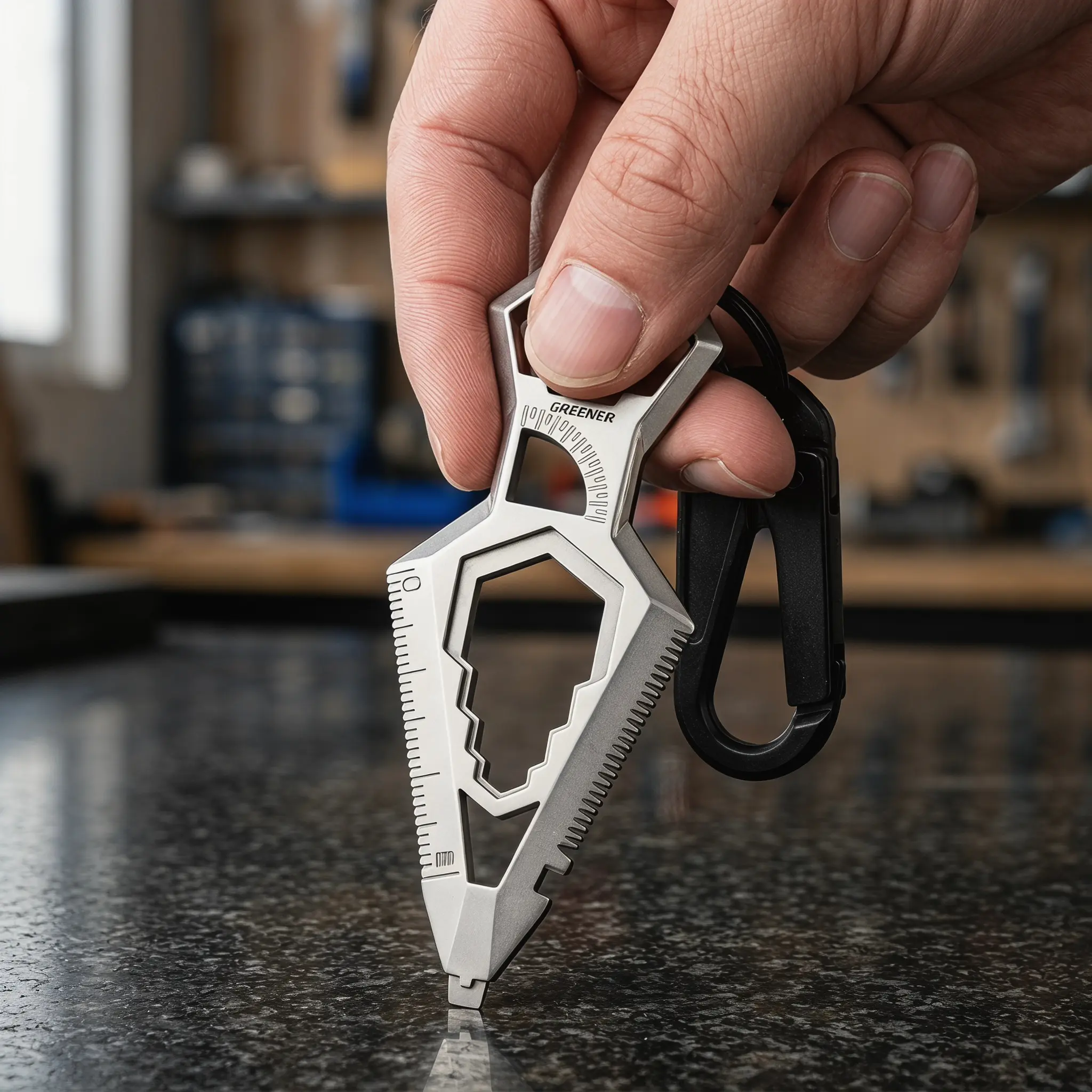 9-in-1 Multifunctional Hardware Multitool Keychain Pendant - EDC Gear, Compact Form Pocket-Size Tool with Leverage Bar, Quick Cutter, Mini Wrench, Angle Gauge for Camping, Hiking/Light Outdoor, Daily Repairs