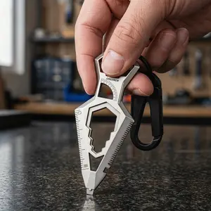 9-in-1 Multifunctional Hardware Multitool Keychain Pendant, Pocket Size Everyday Carry Tool with Leverage Bar, Quick Cutter, Mini Wrench for Camping Repair, Fast Repairs
