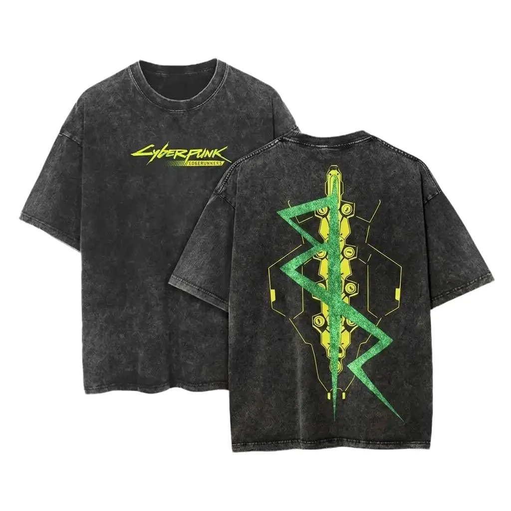 valentine shirts Cyberpunk 2077 Vintage Washed Tee Oversized Anime Shirt Unisex Gift for Fan Classic Breathable Streetwear Top T-Shirt