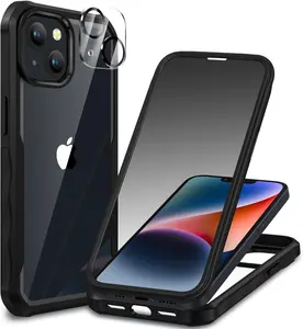 Privacy Phone Case for iPhone 14 / iPhone 13, with Built-in Anti Peep Tempered Glass Privacy Screen Protector and Camera Lens Protector