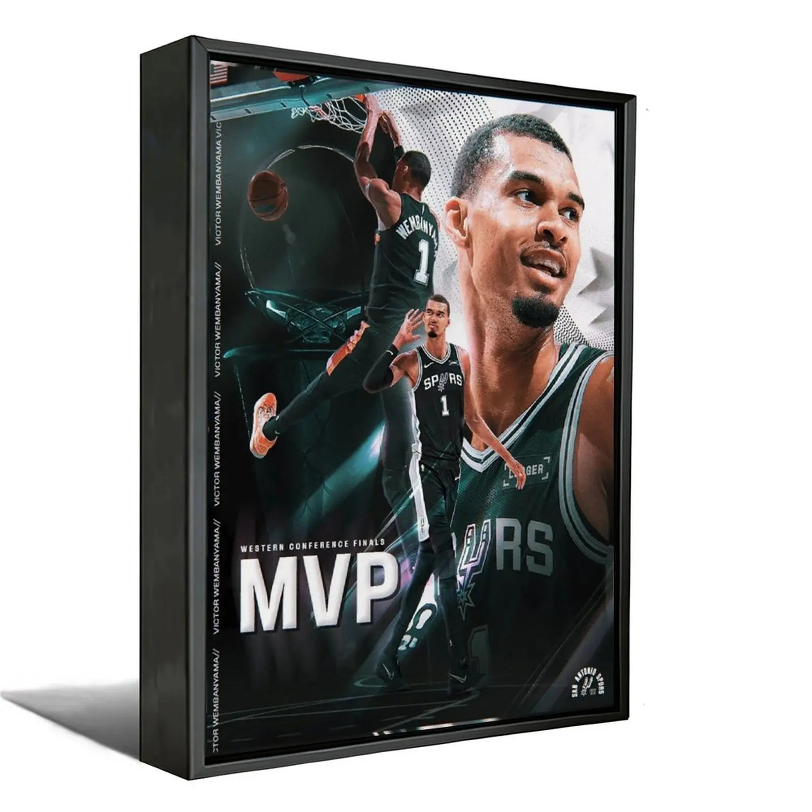 Viral Victor Wembanyama Spurs MVP Artistic Canvas Photo Wall Art Print - Home Wall Art with Multiple Frames (Black Aluminum+Acrylic, Wood, Unframed), Athlete Decor, Perfect Gift for Fans, Athlete Wall Decor