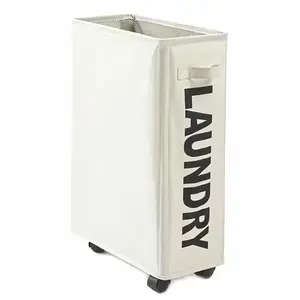 UULANFA Laundry Basket Wheels 52L,Slim Laundry Basket on Wheels,Waterproof Oxford Cloth Suitable for Bedroom Dormitory Clothing Storage Basket (White)