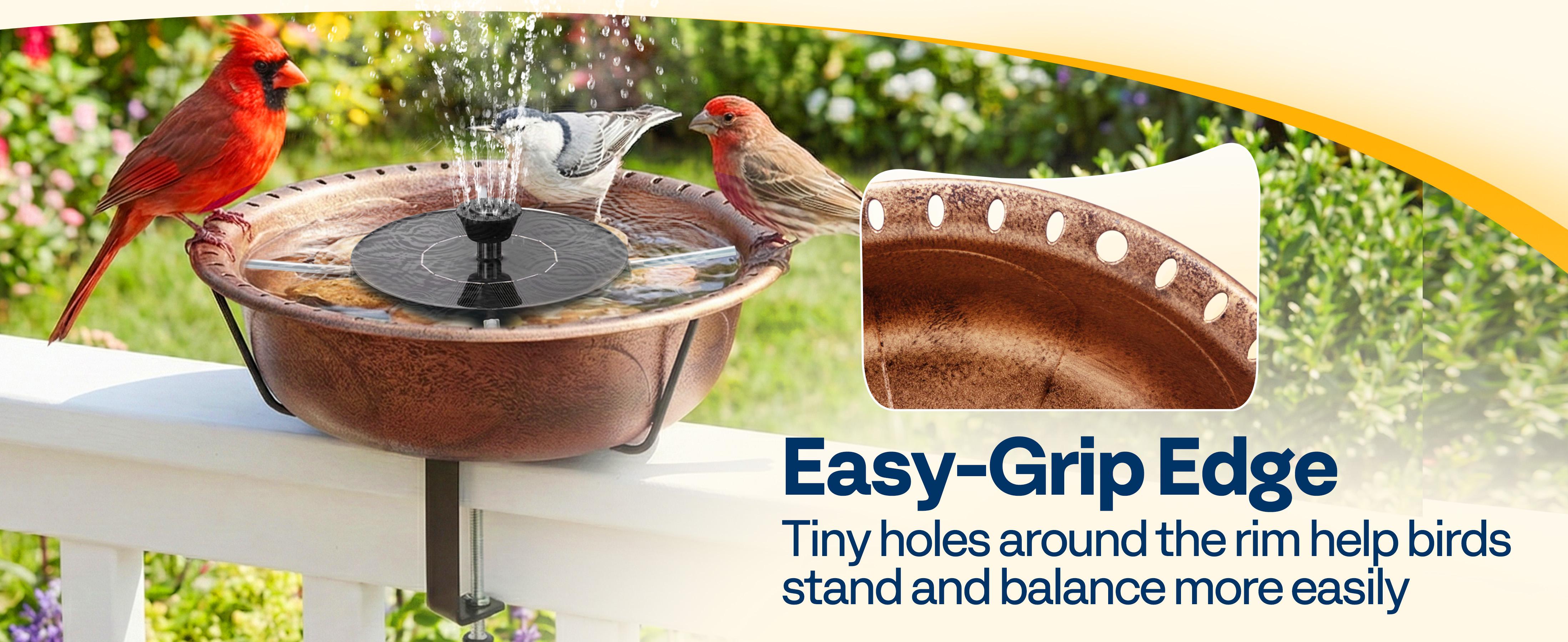 VIVOHOME Deck Mounted Bird Bath with Solar Fountain, Outdoor ABS Birdbath Bowl with Adjustable Metal Clamp, Solar Powered Pump for Railing, Fence, Balcony, 1.45 Gallons
