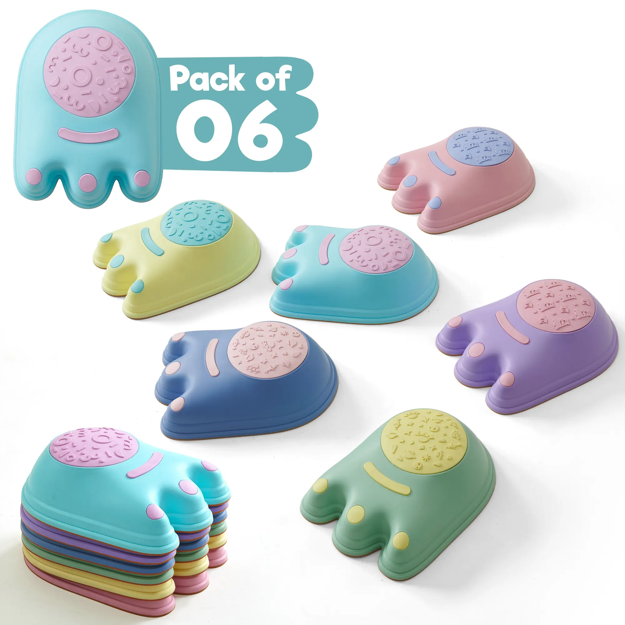 Pack of 6 Sensory Stepping Stones for Kids | Autism-Friendly Balance Stones | Non-Slip Indoor & Outdoor Activity Toy for Kids | Textured Educational Play Set | Age 3+