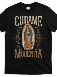 Summer New Guadalupe Virgin Print T-Shirt, Mexican Vintage Religious Style, Loose Round Neck Unisex Short Sleeve, Casual Fitted Top