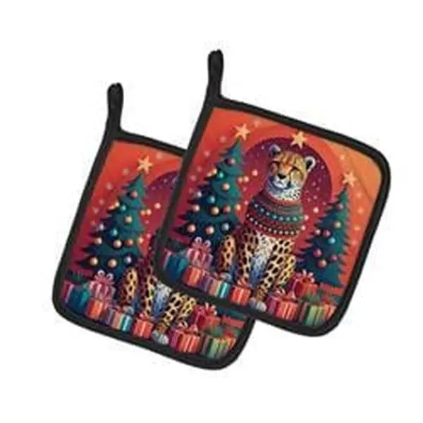 Carolines Treasures DAC1176PTHD 0.3 x 7.5 x 7.5 in. Cheetah Christmas Pot Holders - Set of 2