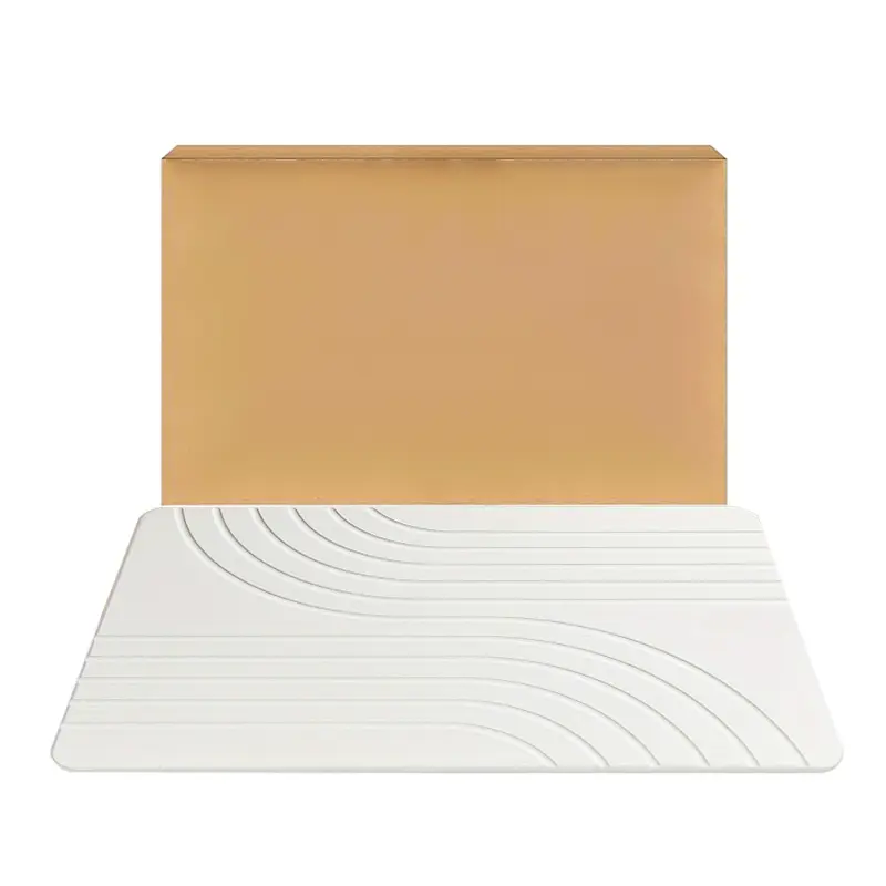 23.5x15 Inches Industrial Plaid Elegant Modern Diatomaceous Earth Sandstone Bath Mat, Non-Slip Quick-Dry Absorbent Bathroom Accessory, Easy-to-Clean Indoor Rectangle Stone Mat