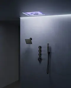 16" High-Pressure Rainfall Complete Shower System with Bluetooth Music and LED,  Rough in-Valve, 2.5 GPM | Smart Temp Flow | 17 Spray patterns | Revitalize with Body Jets | Stable Water Temperature | Precision Temperature Control wall mount