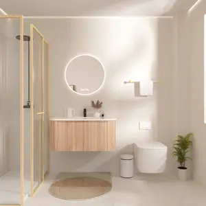 Arcora 36 Inch Wall Mounted Bathroom Vanity with Sink Curved Design, Wave Texture Wood Finish, Integrated Cultured Marble, Pre-Assembled, Modern Floating Vanity Cabinet with Soft Close Drawer