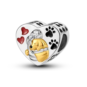 MULA 925 Sterling Silver Cat and Dog Lover Heart Pendant, 18K Gold Plated and Enamel, Best Pet Memorial Gift for Girls and Women