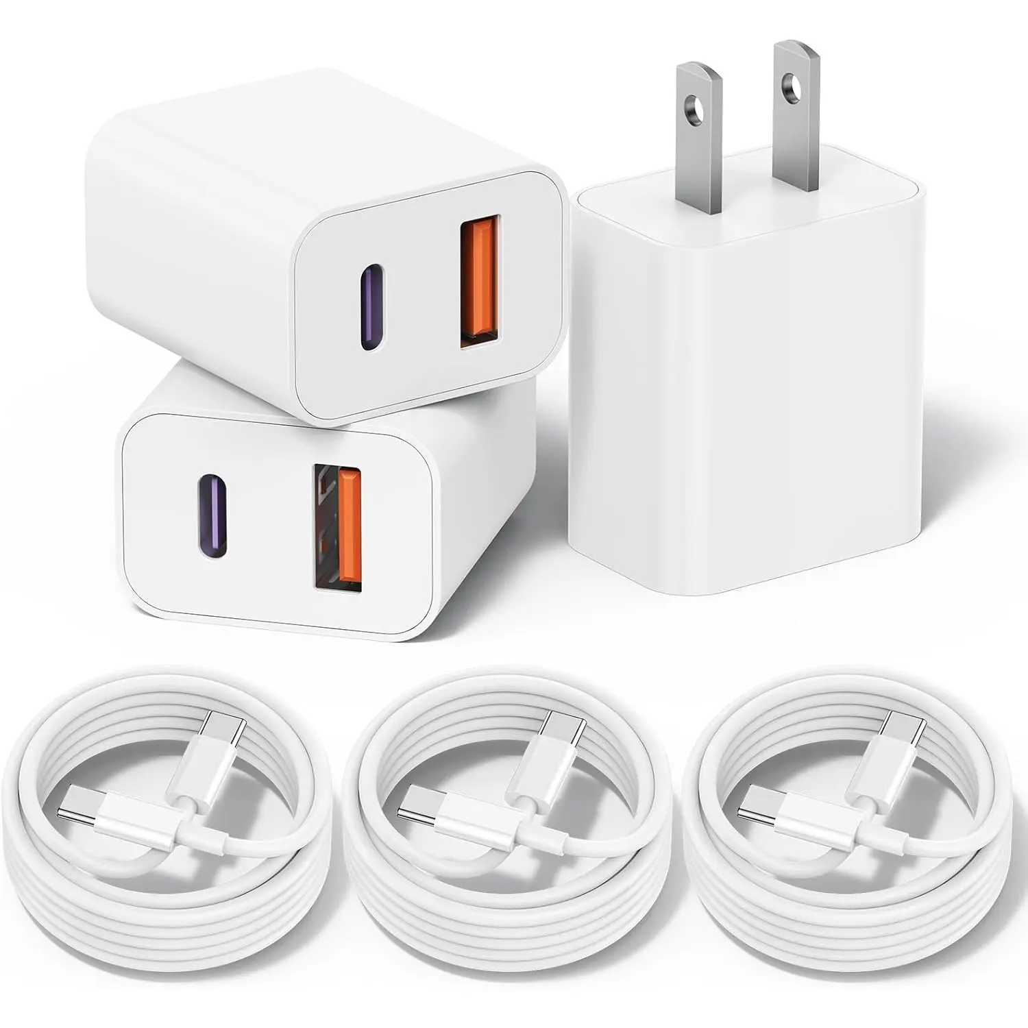 for i Phone 15 Charger, 3 Pack Dual Port QC + PD 3.0 USB Power Fast Wall Charger with USB C Cable 6ft for iPhone 15 15 Pro 15 Pro Max Pad Pro,for AirPods and More