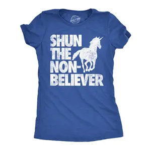 Womens Funny T Shirts Shun The Non Believer Sarcastic Unicorn Graphic Novelty Tee for Ladies Funny Womens T Shirts Cute Vintage Fashion Casual Ladies T-Shirt Gift Meme Tops for Women Funny Unicorn Top Women's Royal -
