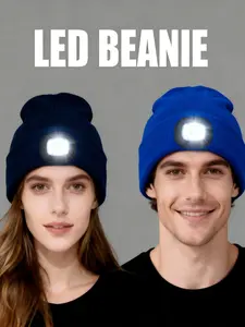 Winter Knitted Hat, Detachable Brim, Unisex Soft Lightweight, Perfect for Hiking, Outdoor Activities, Valentine's Day Gift, Night Out, Sports, Walking Dogs, Customizable Led Hat