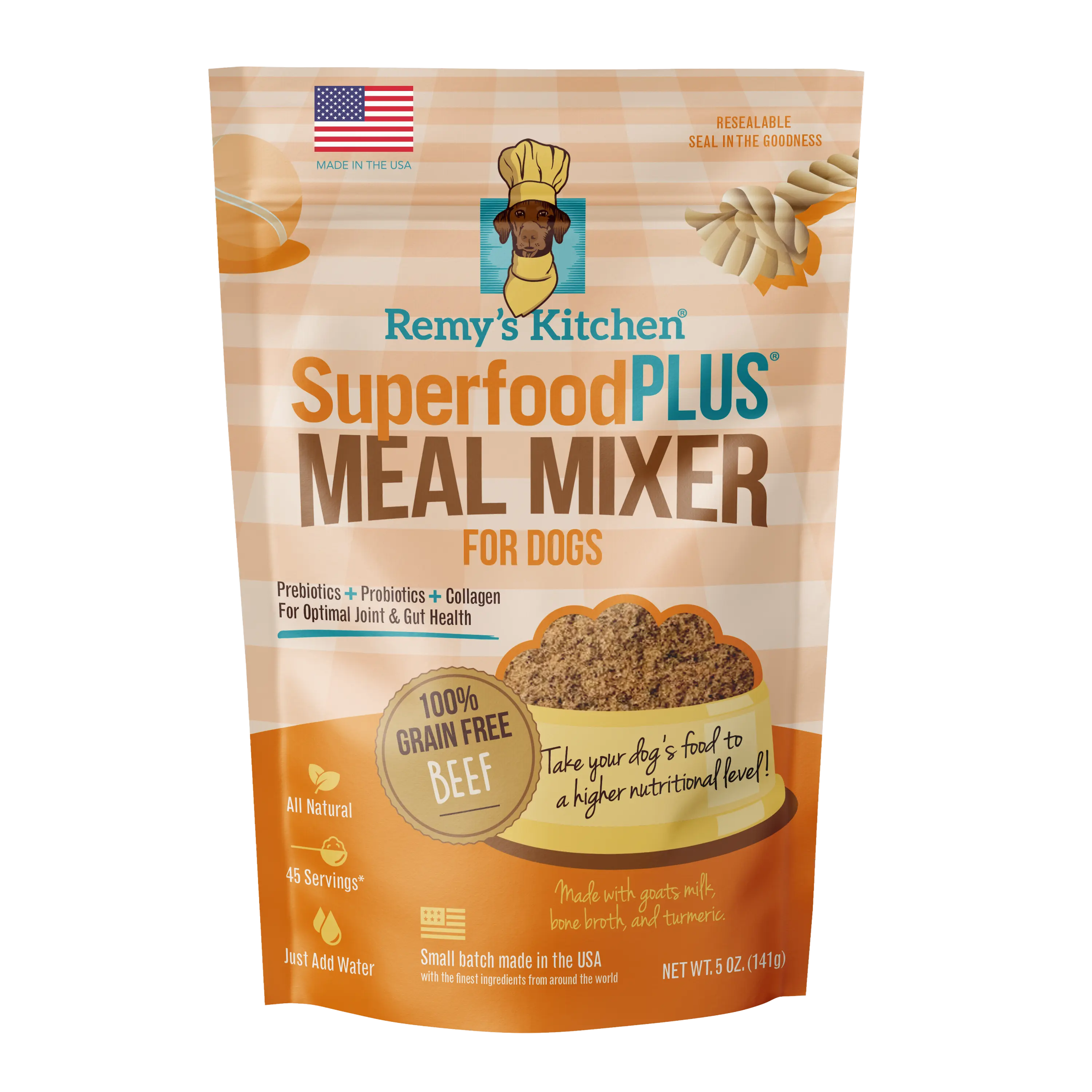 Remy's Kitchen Beef SuperfoodPLUS Meal Mixer for Dogs 5oz - Grain-Free Topper with Probiotics & Prebiotics for Optimal Joint & Gut Health