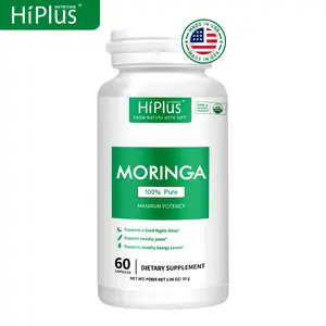 HiPlus Moringa Powder Capsules | Pure Nutrient-Rich Moringa Leaf Powder, Natural Antioxidant Superfood for Energy, Gut Health, and Skin Wellness, with Essentia | Vitamins & Amino Acids | 60 Count
