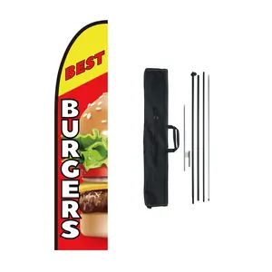 VEVOR Burger Restaurant Advertising Feather Flag with Pole Kit, Advertising Flags for Business Outside, Includes 1 Banner Flag, 1 Pole, 1 Ground Stake, Swooper Flag for Businesses 16.3 FT