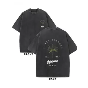 230G Double-Sided Washed Santa Barbara Printed T-Shirt, High-Quality Wax Printed Cotton Vintage Fashion Brand T-Shirt, Suitable for Summer T-Shirts with a Certain Thickness, Holiday Gift Valentine's Day, Valentine's Day gifts