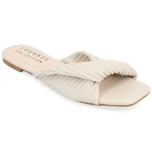 Journee Collection Women's Emalynn Slip On Slide Flat Sandals Sand 8.5
