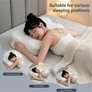 【Soft Cloud-Like Comfort】Ergonomic Cloud Pillow-Crafted from premium high-density material with an indulgent cloud-like softness, delivering a silky, skin-friendly touch and wrapping your head and neck in gentle comfort.