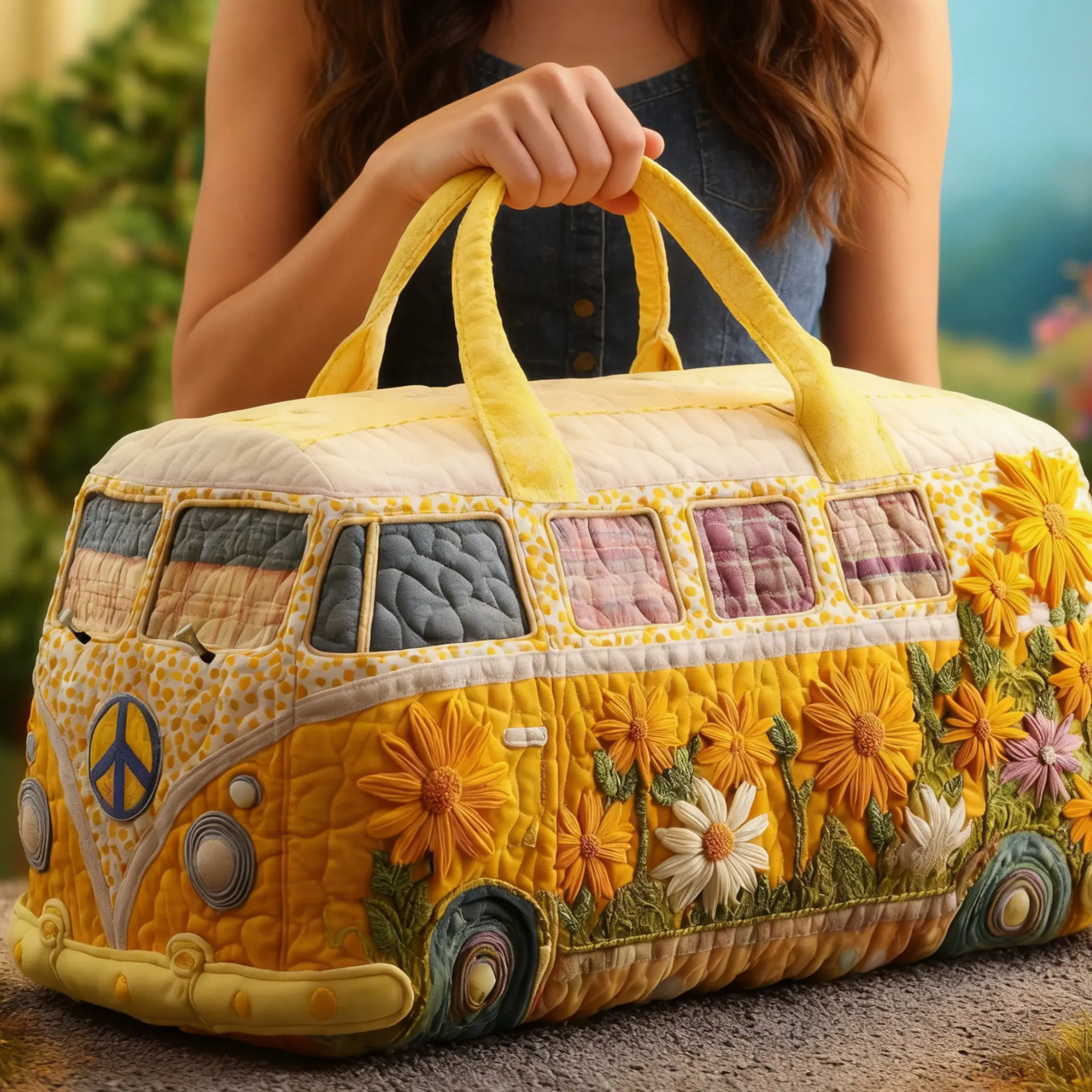 Boho Quilted Travel Tote - Lightweight Gear, Quilted Look, Travel Ready, Unisex Use, Trendy Hippie Design, Zip Closure, Comfortable Luggage Bag