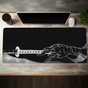 Japanese Katana Pattern Mouse Pad, Rectangle Gaming Mouse Pad, Office Desk Keyboard Mat with Non-Slip Rubber Base Stitched Edge For Home Office Game