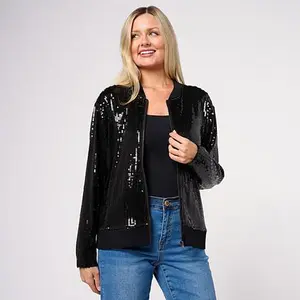 DG2 by Diane Gilman Printed Sequin Bomber Jacket