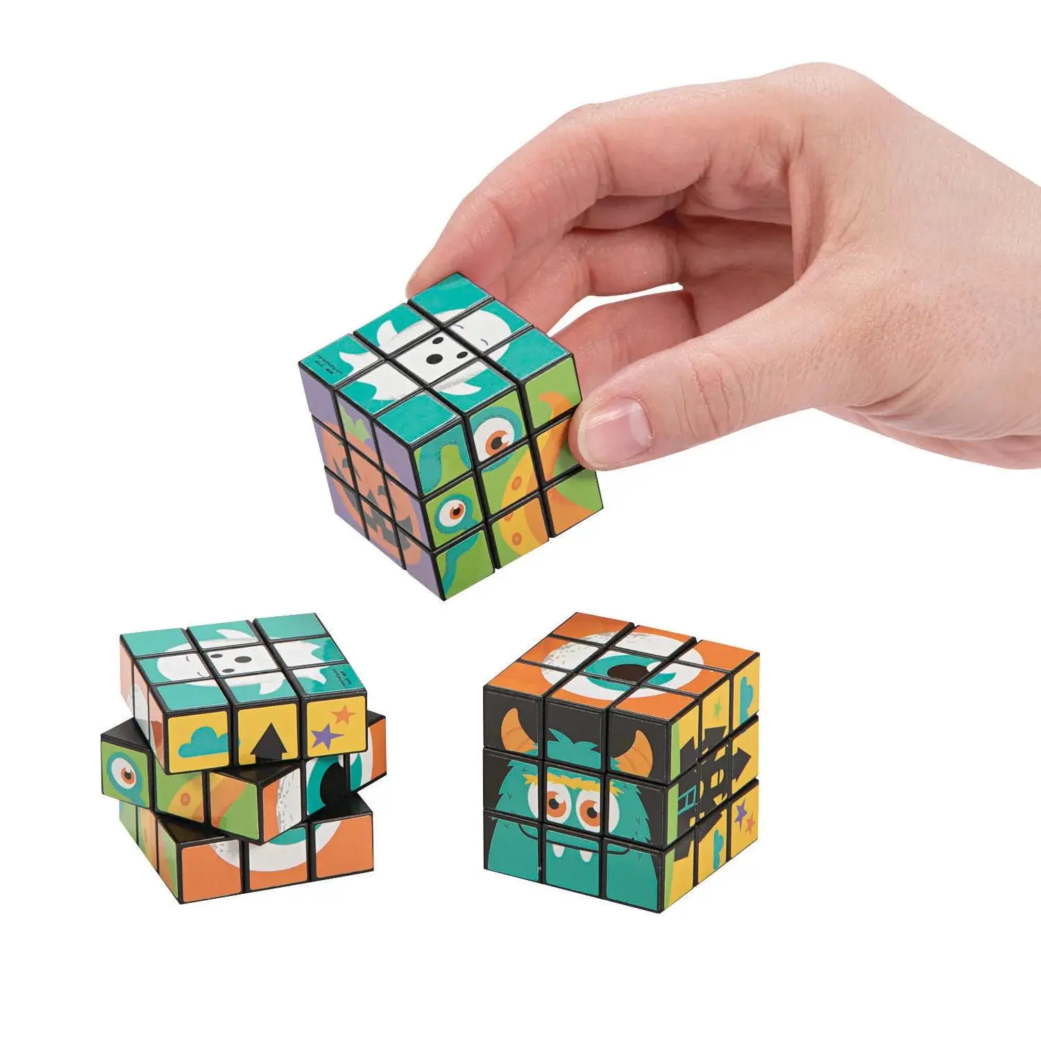 Unisex Monsters Theme Mini Plastic Puzzle Cubes - 12-Piece Puzzle Set