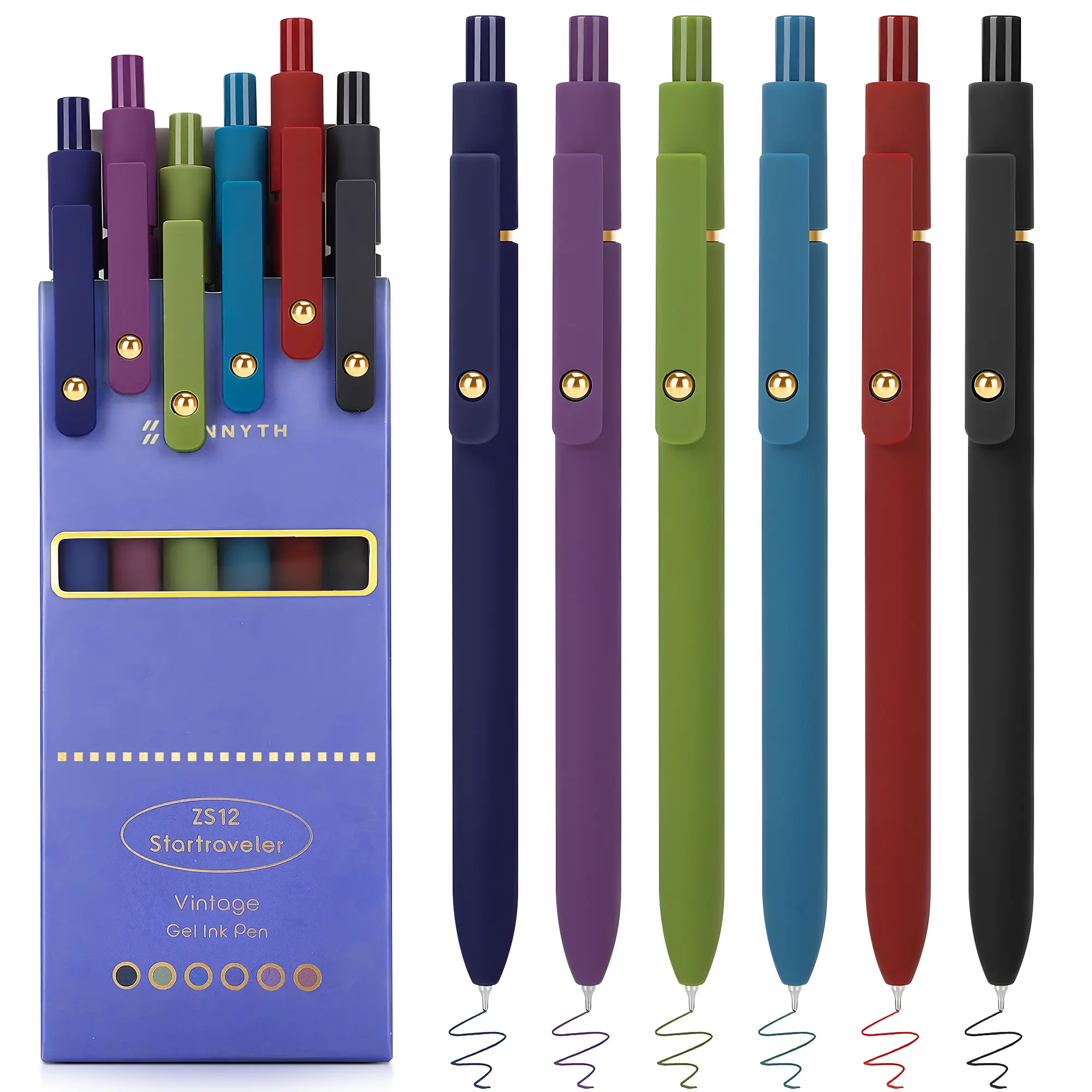 6  pack Vintage 0.5mm Fine Point Roller Ball Gel Pens, Quick Dry Smooth Black Ink Retractable Pens for Journaling & Note Taking, Back to School Office Desk Supplies, Thoughtful Gifts for Nurses Teachers Men Women