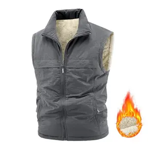 Men's fleece-lined zip-up vest with windproof stand collar; extra storage space provided by the inside pockets; perfect for everyday wear during the fall and winter seasons