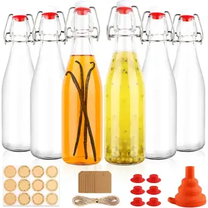 6 Pack 12 oz Swing Top Glass Bottles, 375 ML Flip Top Brewing Bottles with Airtight Stopper for Vanilla Extract, Kombucha, Beer, Kefir, Mead