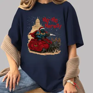 H0 H0 H3r3sy Graphic Tee, W4rh4mm3r 40K Christmas TShirt, Funny Space Marine Holiday Sweatshirt, Unisex Gamer Hoodie