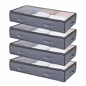 VEVOR Under Bed Storage with Clear Lids, 39.2 x 19.7 x 7.1 Inch, 90L Large Underbed Clothes Storage Containers, Low Profile Under Bed Drawer Shoe Organizer Bins Box for Blanket Shoe Bedroom, 4 Pack