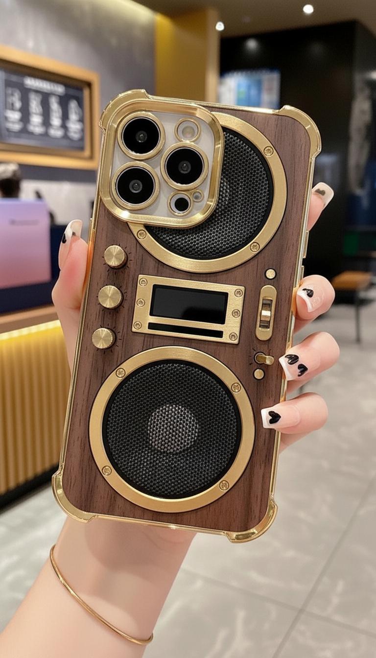 Silver gray trendy phone | Used mechanical style radio phone case suitable for iPhone 17/16/15/14/13/12/11 ProMax transparent airbag anti drop retro sound design protective case with high aesthetic value