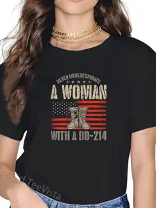 100% Cotton Unisex Veteran's Day A Woman With A Dd-214 Female Veteran T-Shirt