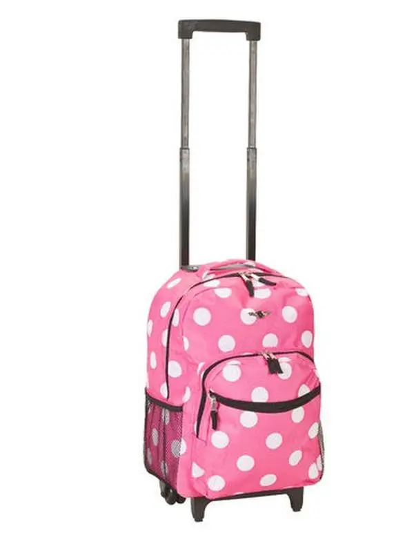 212 MAIN 17 in. Polka Dot Rolling Backpack, Rolling Carry-On Luggage with Double Wheels and a Front Pocket