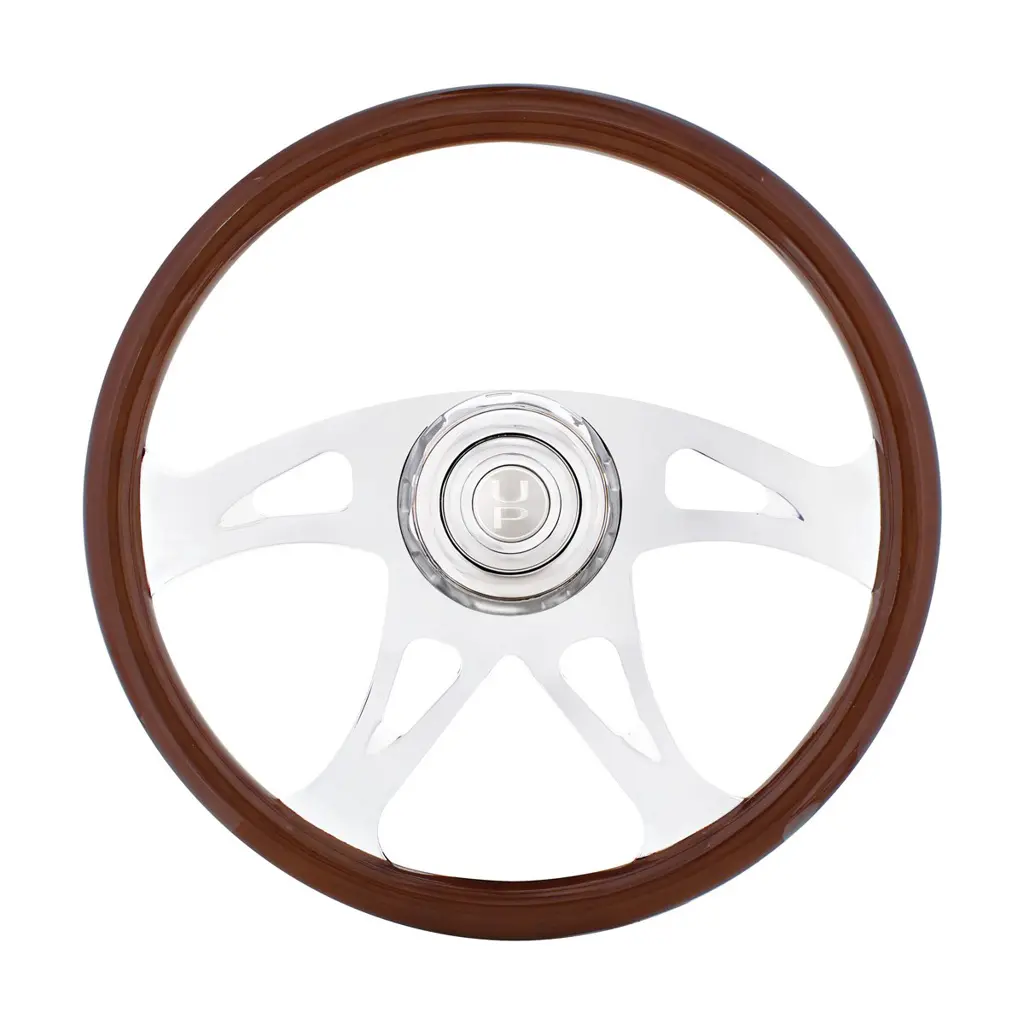 United Pacific 18 in Chrome Boss 4-Spoke Steering Wheel for Freightliner 1989-July 2006 Semi Trucks, 36-Spline Hub, Horn Bezel, Quality Chrome Plated Spokes, Install Instructions