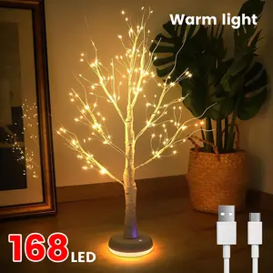 LED Birch Tree Lights - 168 LED Rechargeable 24 Bendable Branches, 1200mAh USB/Type-C, Home Wedding Party Decor