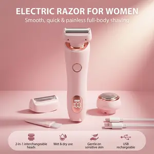 Bikini Trimmer for Women, Dual Head Electric Razor for Face, Legs & Body, Fast Hair Removal Shaver with LED Display, Waterproof Wet & Dry Use, Washable Women’s Grooming Trimmer