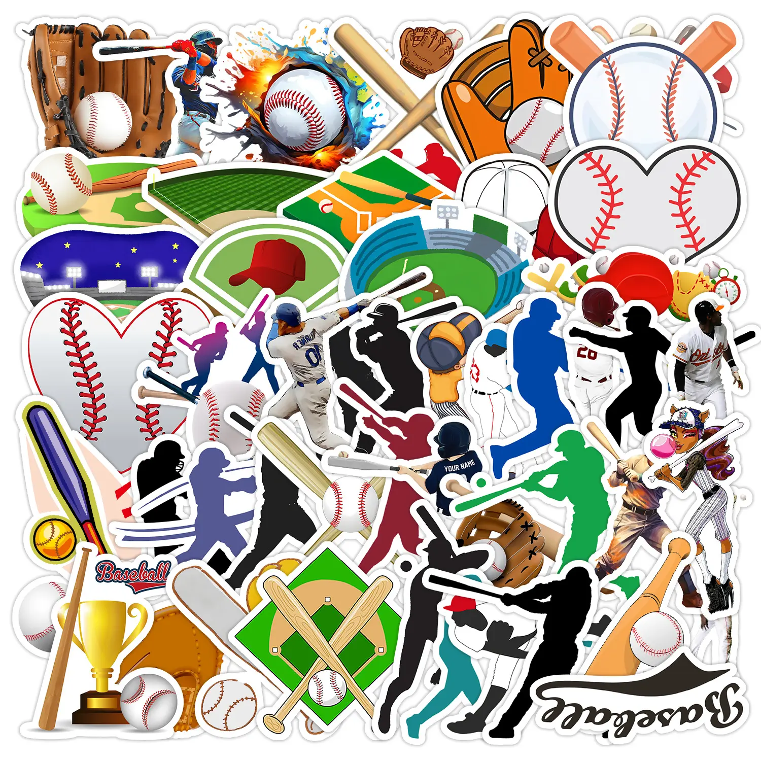 50pcs Sports Style Baseball Graffiti Series Stickers, Suitable for Faith Based Designs Scrapbooks, Water Bottles, Cars, As Gifts, Cool car decoration