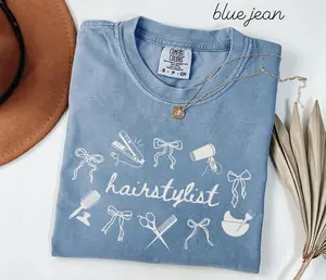 Hairstylist Comfort Colors Shirt • Coquette Bow Hair Stylist Work Tee • Hairstylist Gifts • Hairdresser • Cosmetology Gifts • Cosmetologist Fabric Top Womenswear Fit