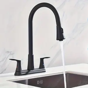 New Handles Kitchen Faucet With Pull Down Sprayer For 3 Hole Sink  8 Inch 360° Rotating Spout Centerset Kitchen Sink Faucet With Water Lines Brushed Nickel - Home & Kitchen Kitchen Faucets