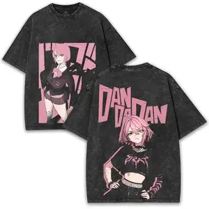 Anime DanDaDan Graphic Print Vintage Washed Cotton T-Shirt, Casual Oversized Y2K Streetwear Hip Hop Tee, Retro Summer Loose Fit Short Sleeve Fashion Top for Men Women Daily Outdoor Party Trendy Casual Wear