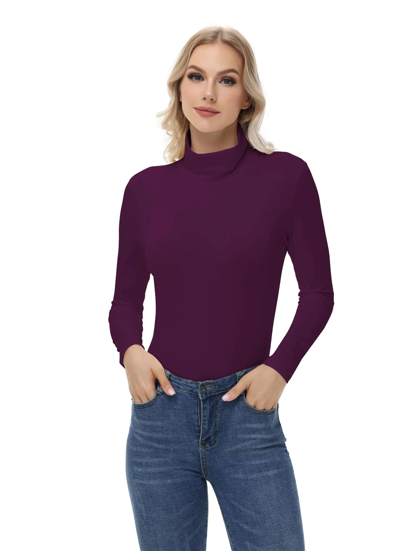 Women's Warm Thermal Underwear Top, Mock Neck Long Sleeve Base Layer Shirt for Fall & Winter, Fitted Sporty Style