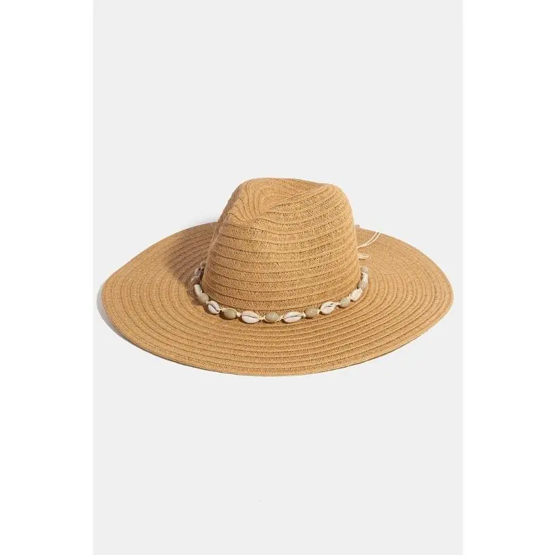 Fame Shell Beaded Wide Brim Straw Hat