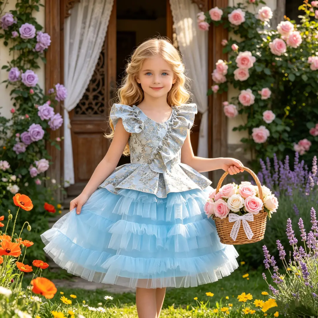 Flower Girl Fluffy Tutu Dress for Toddlers, Sleeveless Floral Print Midi-Length Kids' Birthday Party Gown, Toddler Girls' Clothing 056, Toddler Dresses