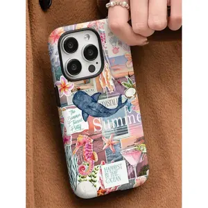 Elegant Colorful Marine Life Cocktail Pattern Design Glossy 2-in-1 Shockproof Phone Case,for iPhone 17 Pro Max Phone Case 17 Air 16E 16 15 Plus 14 13 12 11 X XS Max XR 7 8 Plus Phone Cases